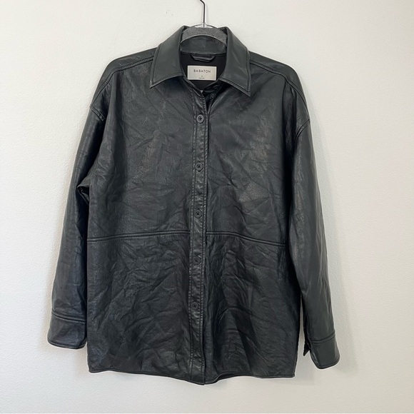 Aritzia Babaton Button-Up Faux Leather Shirt Jacket Liquid Leather Size Small. - Picture 1 of 7